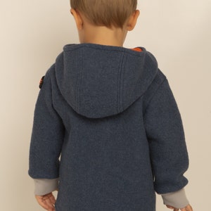Boiled wool jacket for children with hood and pockets, single colour image 8