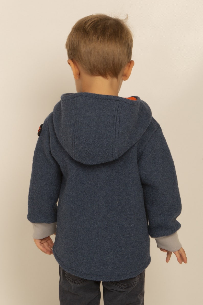 Boiled wool jacket for children with hood and pockets, single colour image 8