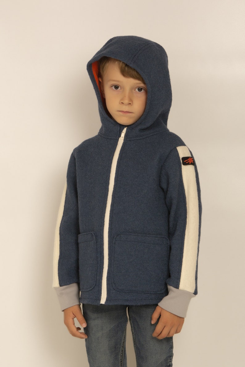 Boiled wool jacket for children with hood and pockets image 8