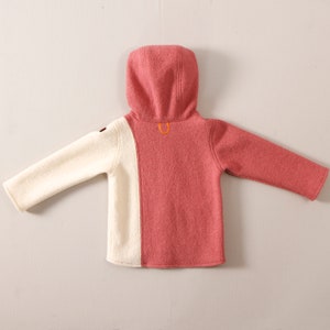 Boiled wool children's jacket with hood and pocket, for autumn and winter, one side in white image 4