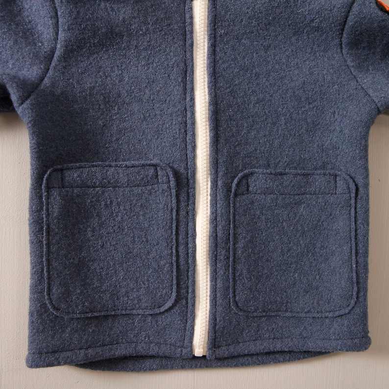 Boiled wool jacket for children with hood and pockets, single colour image 5