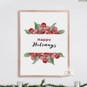 Winter Botanical Print, Christmas Print, Winter Berries, Holiday Decor Watercolor Christmas Printable Wall Art Xmas Print Christmas Greenery