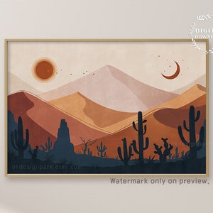 Mid Century Modern Desert Print, Cactus Print, Southwestern Decor, Boho Mountain Print, Abstract Mountain, Mid Century Print, Burnt Orange