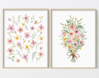 Floral Prints, Wildflower Prints, Floral Wall Art, Flower Art Print, Botanical Print, Watercolor Print, Flower Wall Art Set of 2 Prints Boho