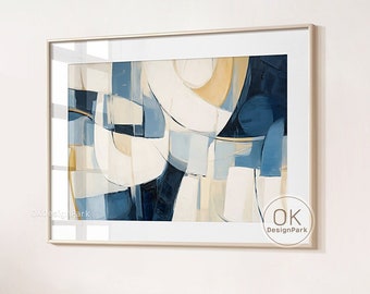 Blue Beige Wall Art Horizontal Printable Wall Art, Modern Wall Art, Blue Abstract Art, Minimalist Poster, Printable Art Instant Download Art