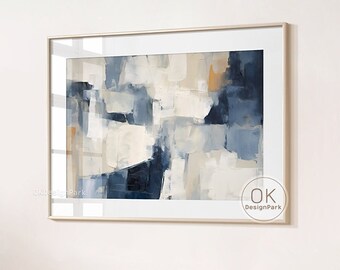 Blue Beige Wall Art Horizontal Printable Wall Art, Modern Wall Art, Blue Abstract Art, Minimalist Poster, Printable Art Instant Download Art