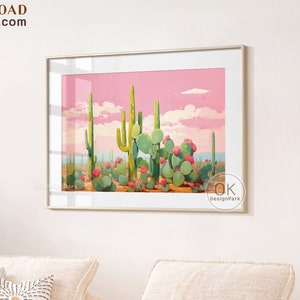 Kaktus Girly druckbare Wandkunst, trendige Western Pink druckbare, Preppy Zimmerdekoration, Vintage Kaktus Poster, Mexiko Wandkunst, digitaler Download