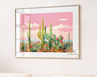Cactus Girly Printable Wall Art, Trendy Western Pink Printable, Preppy Room Decor, Vintage Cactus Poster, Mexico Wall Art, Digital Download