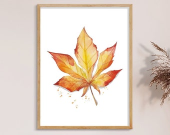 Fall Leaves Maple Leaf Wall Art Watercolor Fall Printable Autumn Leaves Farmhouse Decor Fall Home Decor Fall Art Print Thanksgiving Wall Art