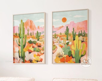 Arizona print, Arizona poster, botanische kunst, kleurrijke muurkunst, maximalistische kunst Saguarocactus Arizona illustratie woestijnlandschap zon kunst