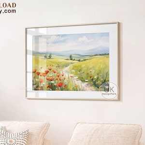 Spring Floral Print Wildflower Field Landscape Painting, Spring Decor Vintage Spring Printable, Farmhouse Decor, Easter Decor, Digital Art