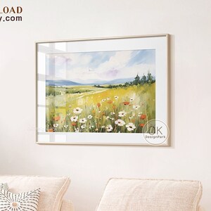 Spring Floral Print Wildflower Field Landscape Painting, Spring Decor Vintage Spring Printable, Farmhouse Decor, Easter Decor, Digital Art