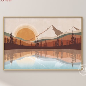 Boho Art Print, Mountains Wall Art, Abstract Mountain, Mountain Art Set, Large Mountain art Wood Mountain Nature Wall Art Abstract Landscape
