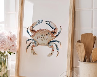 Blue Crab Wall Art Print – Coastal Beach House Decor – Digital Download