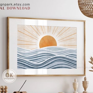 Boho Sun art print, Sun nursery print, Sunrise Wall Art, Yellow Sun Poster, Ocean wall decor, Orange sunrise, Minimalist sun Modern wall art