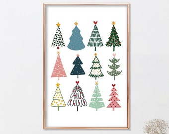 Christmas Wall Decor, Holiday Wall Art, Christmas Tree Art Print, Holiday Winter Print Colorful Holiday Art Pastel Christmas Merry Christmas