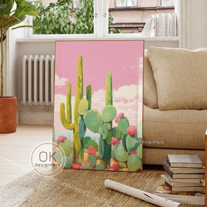 Vintage mexikanische Kaktus-Plakat, bunte mexikanische Kunstdrucke, traditionelle Wüstenlandschaft, Blumenweinlese-Plakat bunte lateinische Kunst Kulturelle