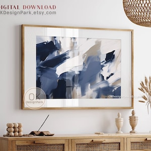 Impresión horizontal de arte de pared azul marino, arte de pared abstracto azul oscuro, arte de pared moderno, arte azul y blanco, arte de pared imprimible, descarga digital