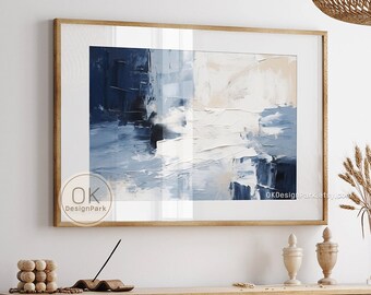 Navy Blue Wall Art Horizontal Print, Dark Blue Abstract Wall Art, Modern Wall Art, Blue and White Art, Printable Wall Art, Digital Download
