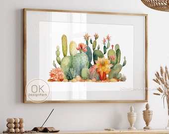 Cactus Print, Cactus Wall Art, Printable Art, Horizontal Print, Desert Wall Art, Desert Print, Cactus Art Cactus Print Desert Decor Download