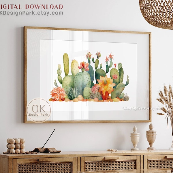 Cactus Print, Cactus Wall Art, Printable Art, Horizontal Print, Desert Wall Art, Desert Print, Cactus Art Cactus Print Desert Decor Download