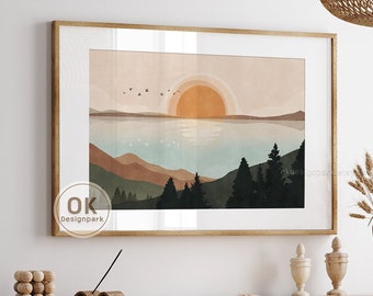 Sun Landscape Art Print, Abstract Mountains Poster Terra Landscape Art Minimalist Landscape Abstract Sun Print Boho Landscape art Earth Tone