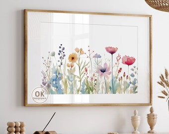 Watercolor Wildflower Wall Art, Floral Print , Printable Colorful Flower Artwork Digital Download Girls Room Decor Living Room Art Botanical