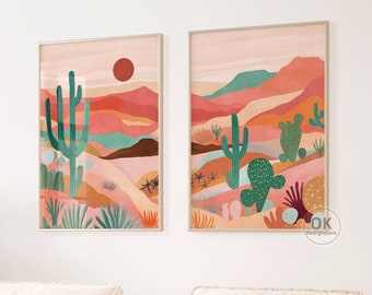 Kleurrijke Desert Wall Art, California Desert, Kleurrijke Bergkunst, Kleurrijke Landschapskunst, Midcentury Modern Pink Desert Travel Retro Decor