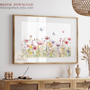 Floral Watercolor Horizontal Print, Wildflower Field Wall Art, Printable Colorful Flower Art, Digital Download, Watercolor Spring Home Decor