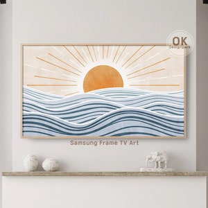 Digital tv art, Frame TV art, Samsung TV Frame, TV frame art, Digital art tv, Ocean art art, Downloadable art, Boho Sun art, Neutral tv art