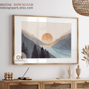 Sun and Mountain Wall Art, Abstract Mountain, Masculine wall art, Sunset poster, Landscape Print Set, Horizontal Landscape, Minimalist Art