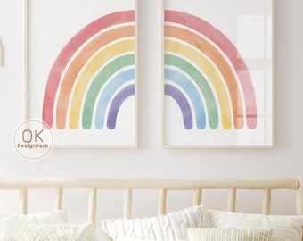 Ensemble d'impressions aquarelle arc-en-ciel, art mural aquarelle arc-en-ciel, impressions d'art arc-en-ciel, lot de 2 toiles, art mural arc-en-ciel pour chambre d'enfant, oeuvre d'art arc-en-ciel