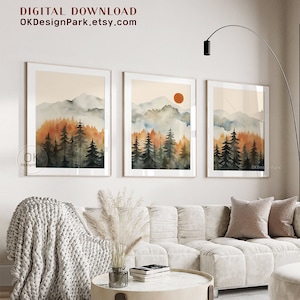 Watercolor Mountain Wall Art, Mountain Print, Nature Wall Art, Mountain Poster, Landscape Set Printed Art, 3 Piece Wall Art, Modern Minimal