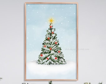 Winter tree wall art, Christmas prints, Boho christmas art, Printable wall art, Winter prints, Downloadable image, Winter artwork Winter art