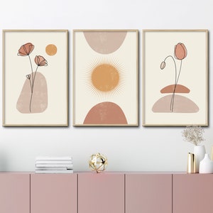 Line Wall Art, Abstract Wall Art, Midcentury Modern, Bedroom Wall Art Set, Nature Poster, Minimalist Art, Geometric Art Print Terracotta Art