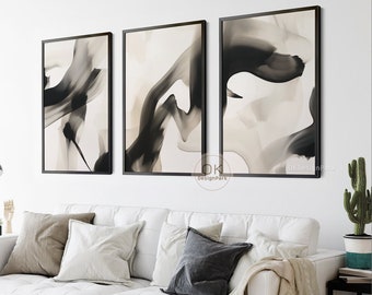 Black and Beige Wall Art, Set of 3 Prints, Neutral Wall Art, Abstract Art, Minimalist Wall Art, Gallery Wall Set, Living Room Decor, Japandi