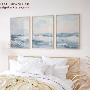 Printable Abstract Ocean Waves Art, Seascape Painting, Digital Download, Abstract Seascape Wall Art, Sea Minimal Decor, Boho Beach Landscape