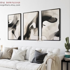 Black and Beige Wall Art, Set of 3 Prints, Neutral Wall Art, Abstract Art, Minimalist Wall Art, Gallery Wall Set, Living Room Decor, Japandi