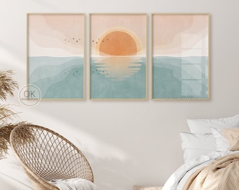 Ocean Waves Print, Boho Beach Print, Ocean Wall Art, Modern Ocean Prints, Beach House Decor Abstract Sun Abstract Landscape Instant Download
