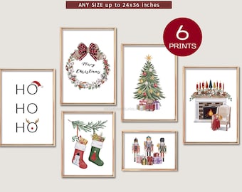 Christmas prints, Gallery wall art set, Set of 6, Christmas printable, Christmas bundle, Printable wall art, Digital download, Home decor