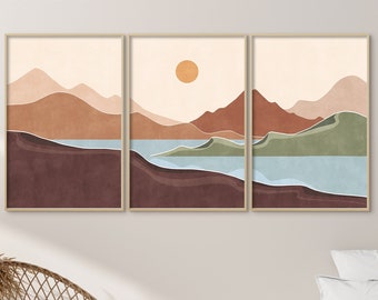 Minimalist Wall Art, Landscape Print, Boho Print, Sunset Print, Gallery Wall Set, Above Bed Decor, Abstract Wall Art 3 Set Mountain Wall Art