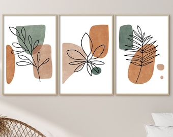 Arte lineal botánico abstracto, juego de 3 impresiones, plantas de arte neutro simple, pintura abstracta, impresión abstracta, arte de pared abstracto, impresión de arte abstracto