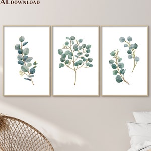Set of 3 Prints, Eucalyptus Print Set, Leaf Wall Art, Eucalyptus Wall Art, Living Room Prints, Dining Room Prints, Green Leaf Print, Kitchen