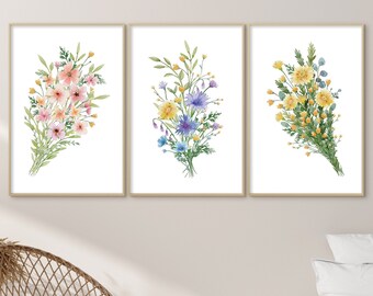 Floral Prints, Wildflower Prints, Floral Wall Art, Flower Art Print, Botanical Print, Watercolor Print, Flower Wall Art, Set of 3 Prints