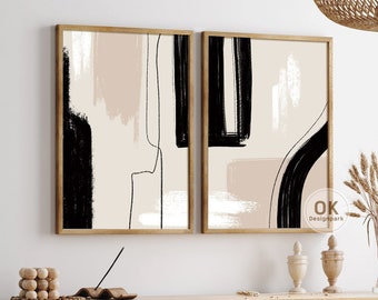 Abstract art prints, Neutral abstract art, Printable wall art, Black beige abstract, Digital prints, Above bed decor, Minimalist prints
