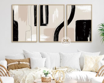 Abstract art prints, Printable wall art, Neutral abstract art, Black beige abstract, Digital prints, 3 piece wall art, Minimalist prints