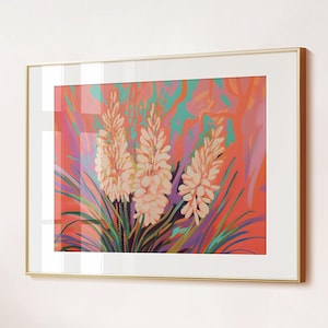 Retro Kaktus Landschaftswandkunst, horizontale Wüste Yucca Druck, Marfa-inspiriertes Plakat, Vintage südwestliches Boho-Dekor