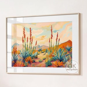 Südwestliche Wüstenlandschaft Poster | Bunte Pastell Kaktus Agave | Retro Wand Kunst Dekor | Natur Poster Digitaler Download | Boho Wüstenkunst