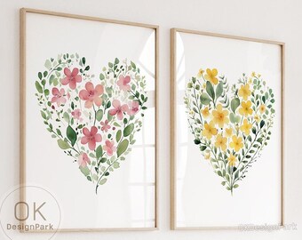 Flower Heart Print, Valentines Day Printable Wall Art, Floral Watercolor Painting, Nursery Print, Baby Room Decor, Boho Girls Room print