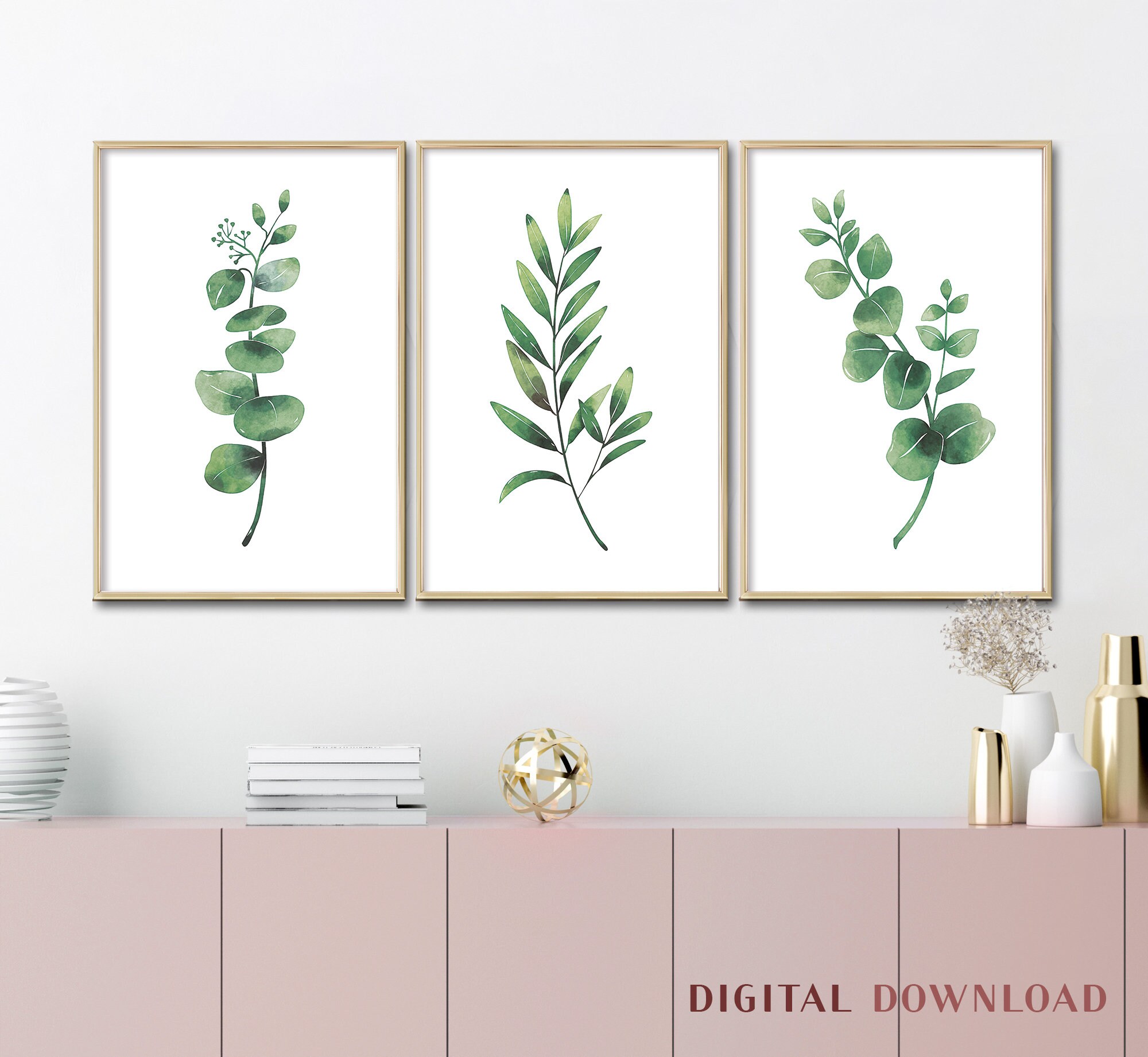 Botanical Print Set, Green Plant Poster, Greenery Art, Home Decor Gift ...